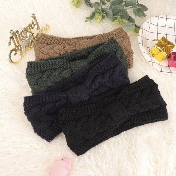 4 Pack Twisted Knit Headbands Thick Cable Crochet Turban Ear Warmer Knotted Head - Picture 7 of 7